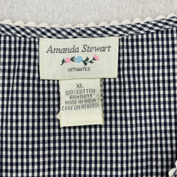 AMANDA STEWART Tank Top XL Intimates Gingham Check Sleep Lounge Cotton Gray VTG - Picture 5 of 12